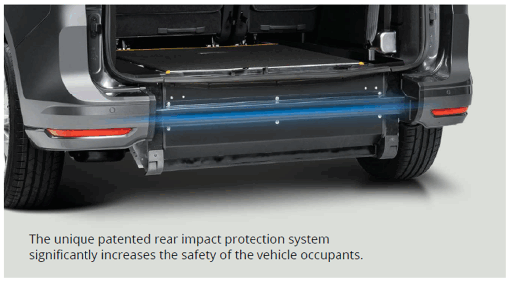 Rear of vehicle showing rear impact crash protection from the ALfred Bekker API FlexiRamp Conversion